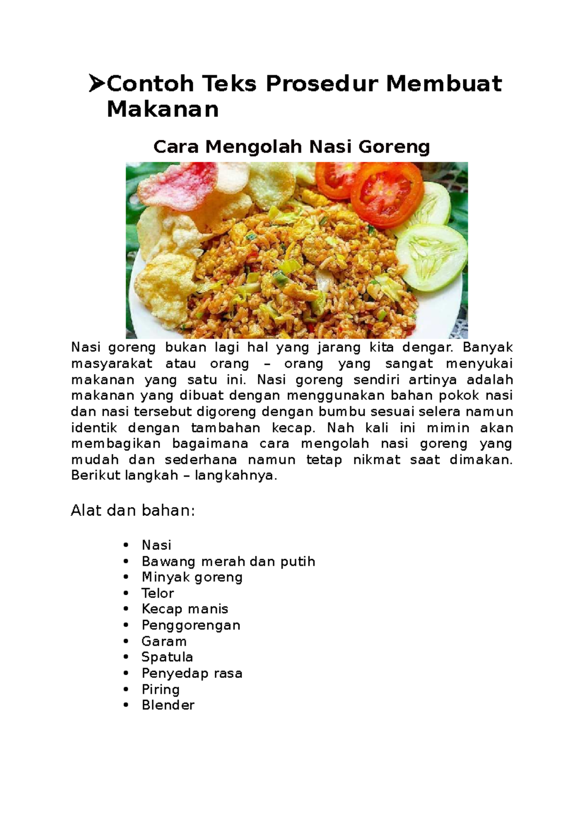 apakah resep masakan termasuk teks prosedur jelaskan alasannya